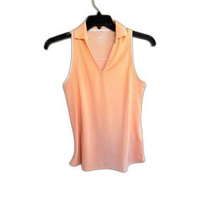 Puma Golf Sleeveless V-Neck Polo Shirt Peach Orange Small